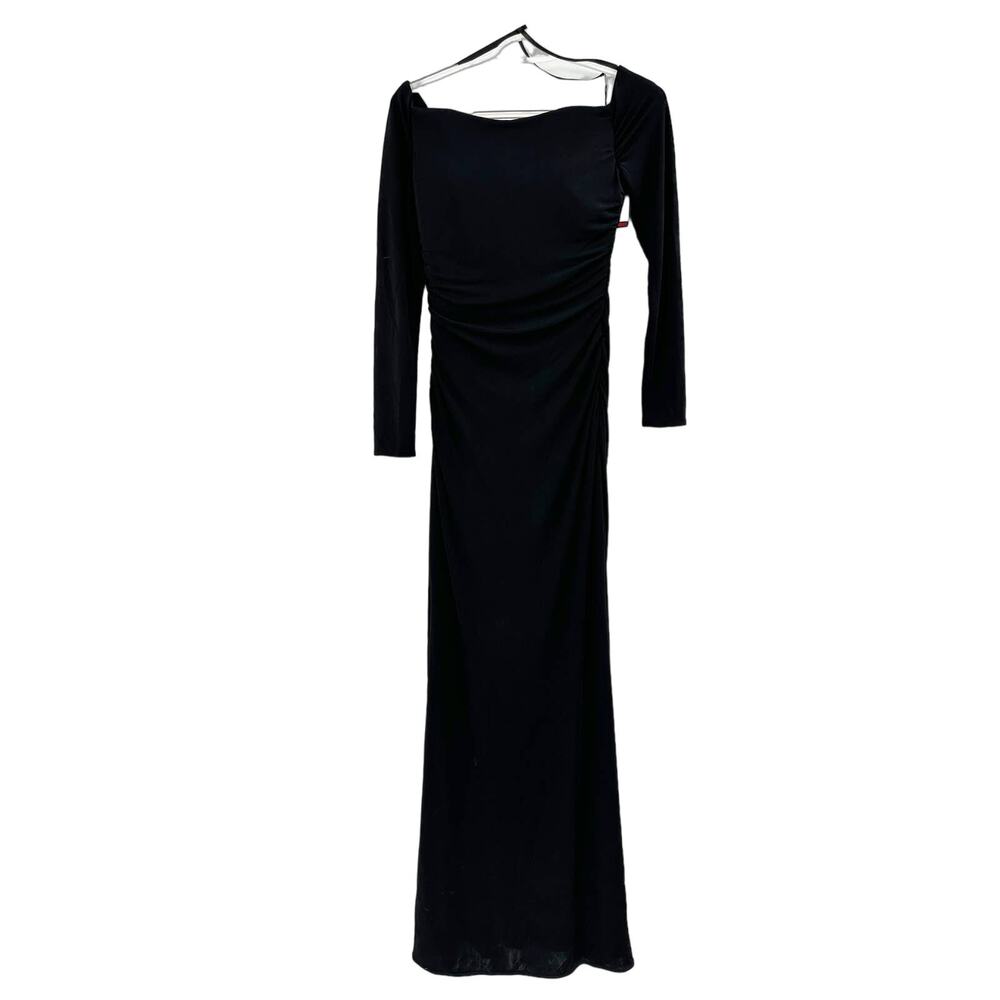 La Femme 28054 Black Off the Shoulder Long Sleeve Jersey Gown Size 4 NWT - Picture 3 of 8
